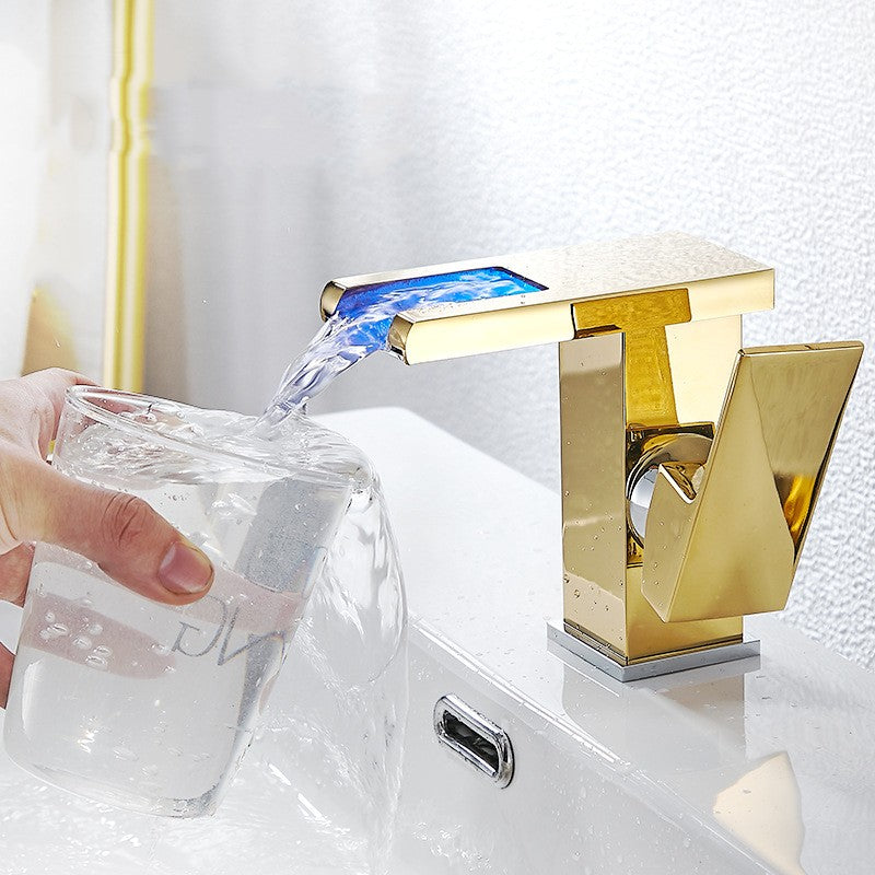 Modern Vanity Sink Faucet with LED Temperature Display for Hot and