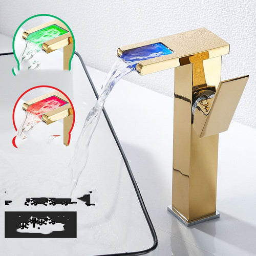 Modern Vanity Sink Faucet with LED Temperature Display for Hot and