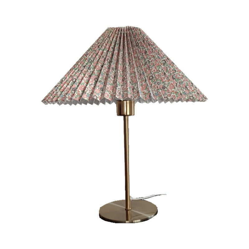Vintage Floral Fabric Bronze Elegant Dome-shaped Nightstand Light